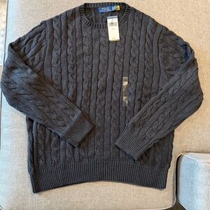 Ralph Lauren Men's Dark Gray Cable Knit Sweater